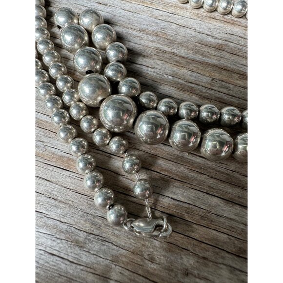 Classic Graduated Ball Bead 925 sterling silver necklace 39.33 grams - Picture 5 of 5